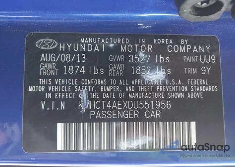 2013 Hyundai Accent Gls z USA, uszkodzony, nr VIN KMHCT4AEXDU551956